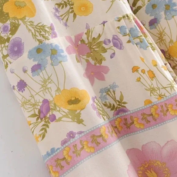 SOLD OUT Floral Bohemian Tassel Tie Pull On Casual Maxi Long Full Length Skirt - Picture 7 of 9